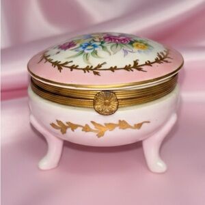 Vintage Floral Pink and Gold Hand-painted Trinket Box-Signed Norleans Japan